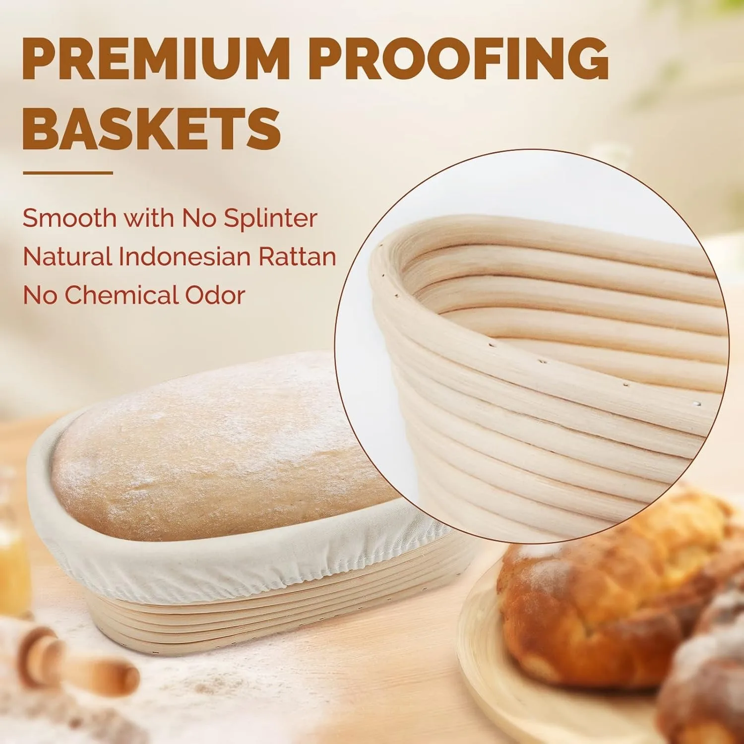 14点パン発酵かごセット 10インチ丸型オーバルサワードウ用 - Proofing Basket Banneton のレビューと価格