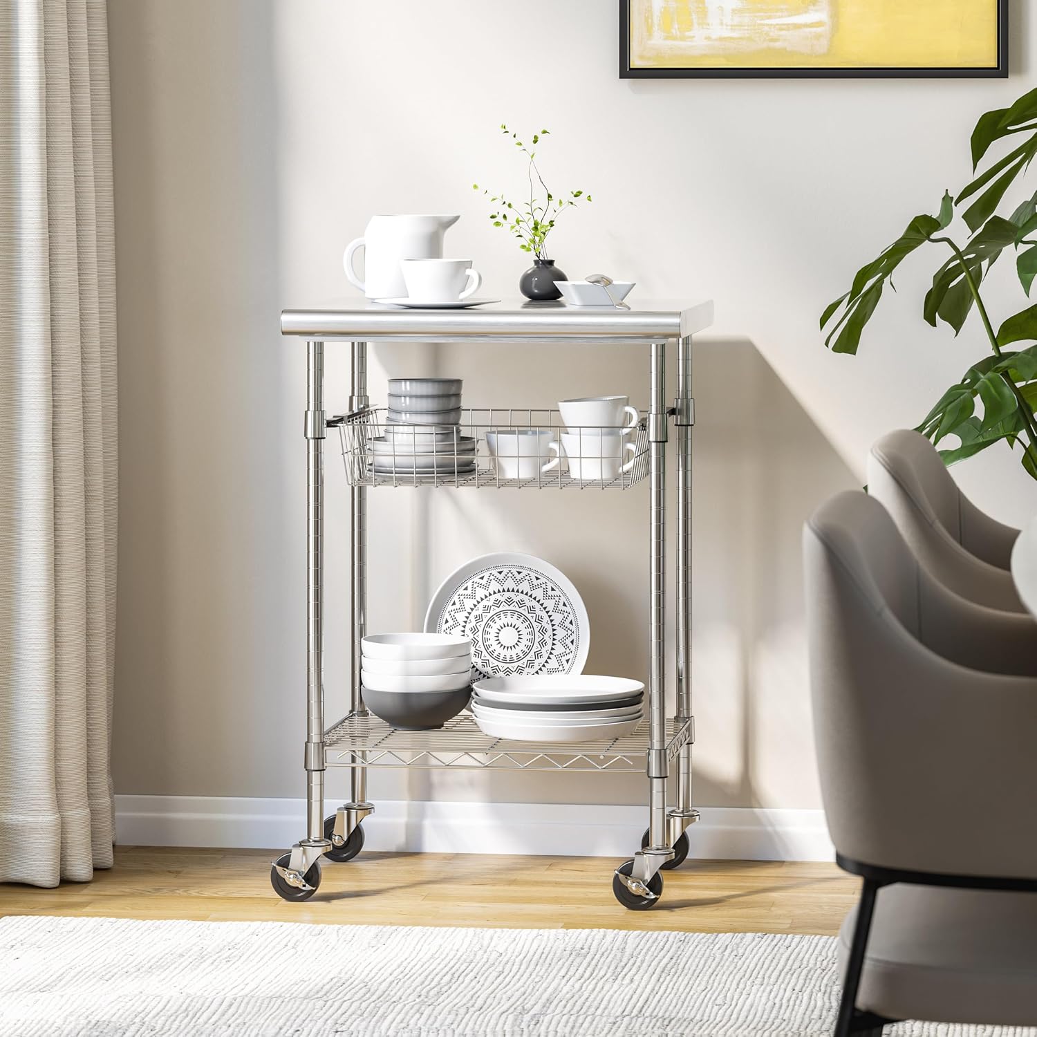 ステンレス製業務用調理台カート、モバイルキッチンアイランドワ - Kitchen Island Baking Table のレビューと価格